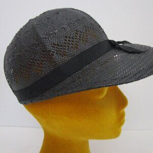 Vintage Bonwit Teller Sheer Straw Lace Visor Brim Cap Baseball Black